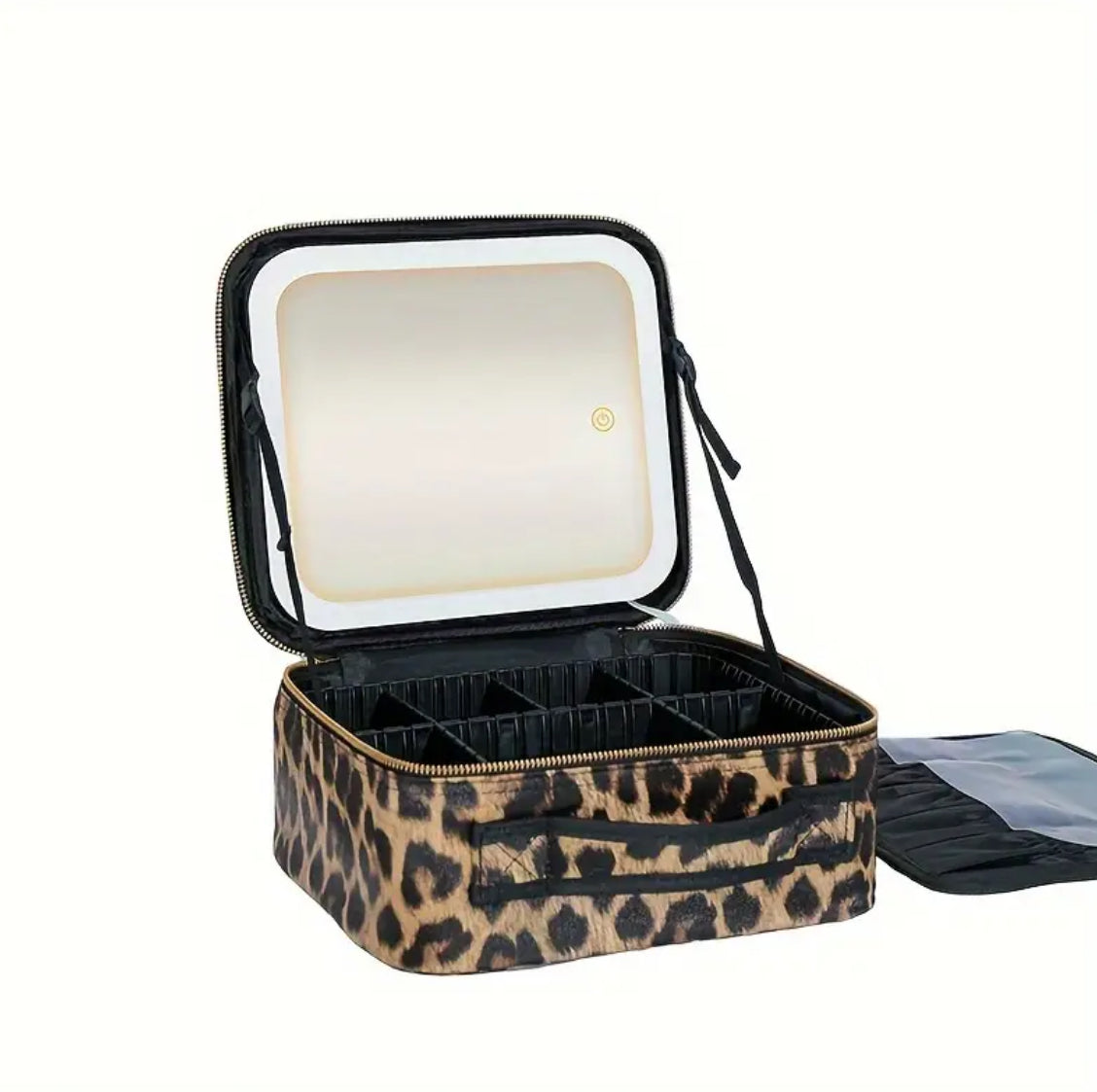 Premium Reisekosmetiktasche mit LED-Spiegel (Leopardenmuster)